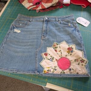 Floral Patch Denim Skirt